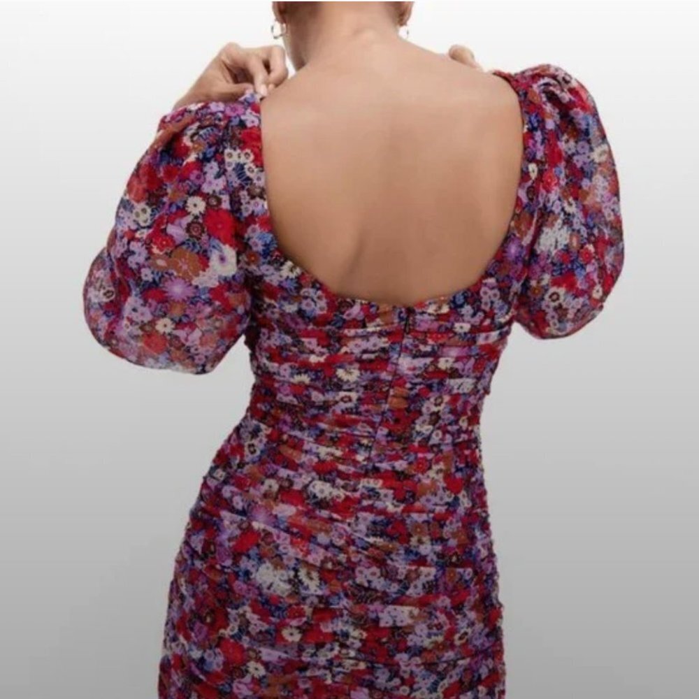 ZARA Floral Print Mini Dress Ruched Size M NEW WITH TAG! - Picture 3 of 12